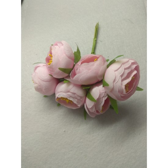 Цветы из ткани 4-4,5 см в пучках (6 шт) цв. розовый, цена за пучок